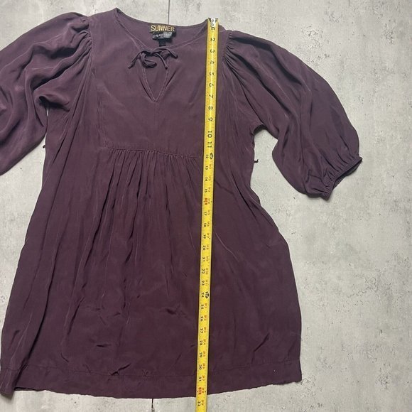Sunner Pea In A Pod Women's Sz L Tie Short Sleeve Silk Blouse Dress Tunic Purple - Picture 6 of 7